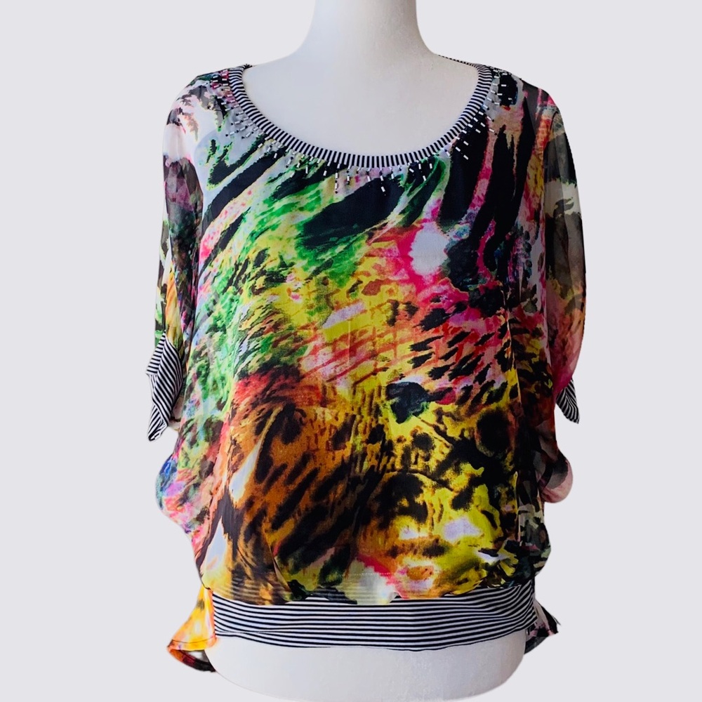 ALBERTO MAKALI MULTICOLOR ABSTRACT CHIFFON BLOUSE TOP